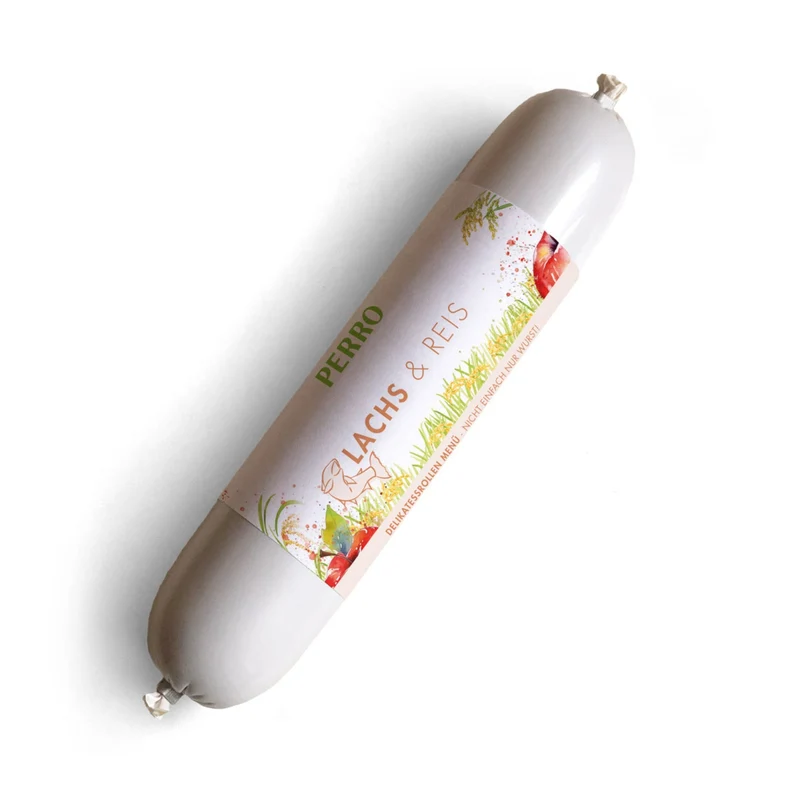 Perro Delikatessrolle Menü Lachs & Reis – Premium Hundewurst mit frischem Lachs für sensible Hunde | Glutenfrei & Leicht Verdaulich