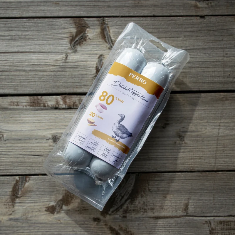 Perro Delikatessrolle No.2 Ente & Hirse - Premium Hundewurst für sensible Hunde, 100% weizenfrei, glutenfrei, ideal bei Allergien & Unverträglichkeiten