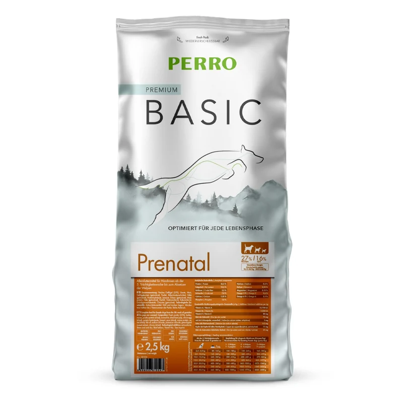 Perro Basic Prenatal – Premium Trockenfutter für trächtige und säugende Hündinnen mit Omega-3/6 und erhöhtem Vitamin- & Mineralstoffgehalt