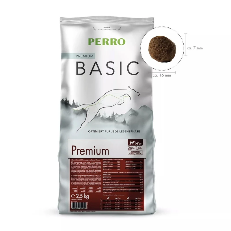 Perro Basic Premium Trockenfutter für aktive Hunde – Glutenfrei mit hohem Frischfleischanteil & Gelenkschutz