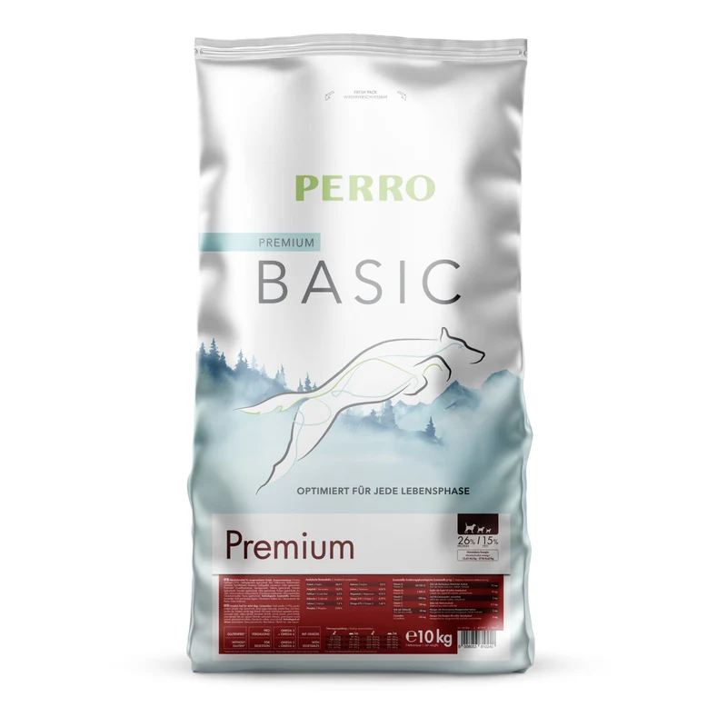 Perro Basic Premium Trockenfutter für aktive Hunde – Glutenfrei mit hohem Frischfleischanteil & Gelenkschutz
