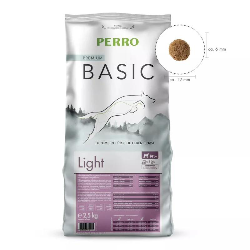 Perro Basic Light Trockenfutter – Energiereduzierte Premium-Nahrung für übergewichtige Hunde mit Gelenkschutz & Muschelextrakten