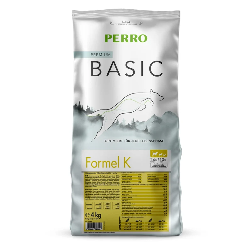 Perro Basic Formel K - Kaltgepresstes Trockenfutter für Hunde | Glutenfrei & Getreidefrei | Schonend für sensible Verdauung | Mit Geflügel für optimale Verträglichkeit
