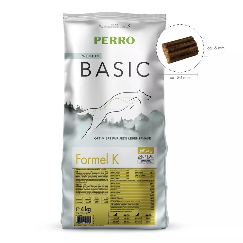 Perro Basic Formel K - Kaltgepresstes Trockenfutter für Hunde | Glutenfrei & Getreidefrei | Schonend für sensible Verdauung | Mit Geflügel für optimale Verträglichkeit