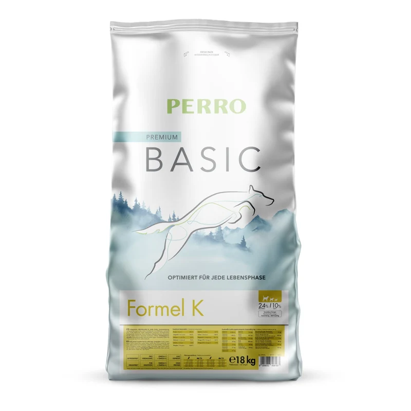 Perro Basic Formel K - Kaltgepresstes Trockenfutter für Hunde | Glutenfrei & Getreidefrei | Schonend für sensible Verdauung | Mit Geflügel für optimale Verträglichkeit