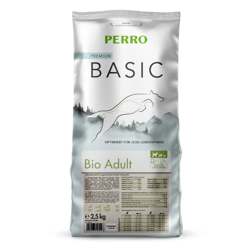 Perro Basic Bio Adult – Premium Bio-Trockenfutter für ernährungssensible Hunde | Weizenfrei & 100% Bio-Qualität für glänzendes Fell