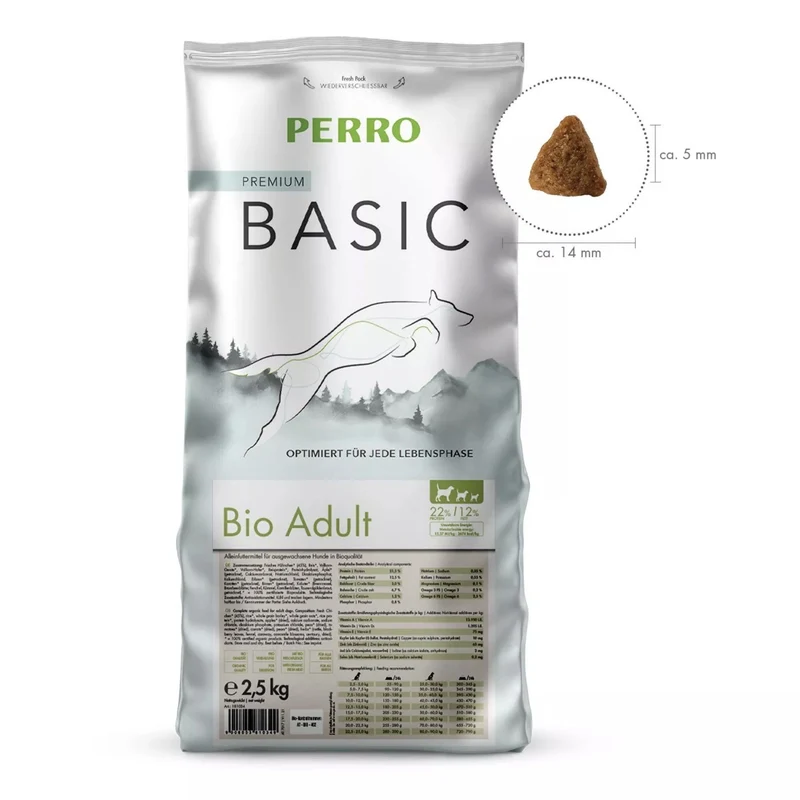 Perro Basic Bio Adult – Premium Bio-Trockenfutter für ernährungssensible Hunde | Weizenfrei & 100% Bio-Qualität für glänzendes Fell