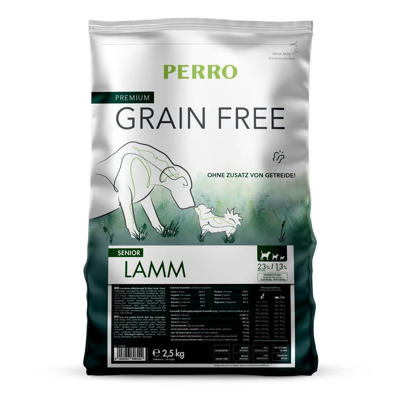 Perro Grain Free Senior Lamm – Getreidefreies Premium Trockenfutter für ältere Hunde mit moderatem Protein- und Fettgehalt