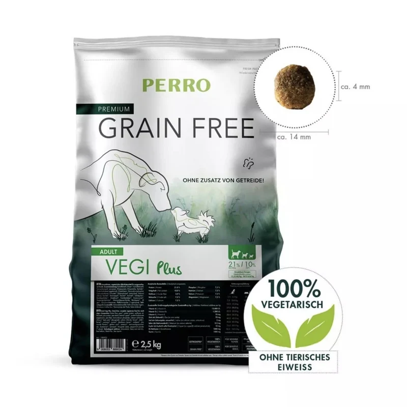 Perro Grain Free Adult Vegi Plus – Vegetarisches Trockenfutter für Hunde mit Unverträglichkeiten & Allergien gegen tierisches Eiweiß