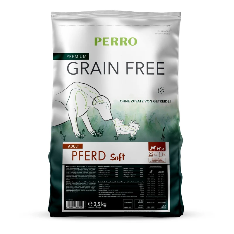 Perro Grain Free Adult Pferd Soft – Getreidefreies Trockenfutter für sensible Hunde mit Verdauungsproblemen