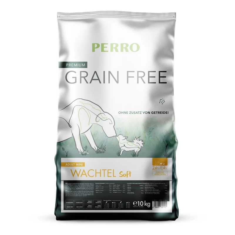 Perro Grain Free Adult Mini Wachtel Soft – Getreidefreies Premium-Trockenfutter für kleine Hunde mit empfindlicher Verdauung