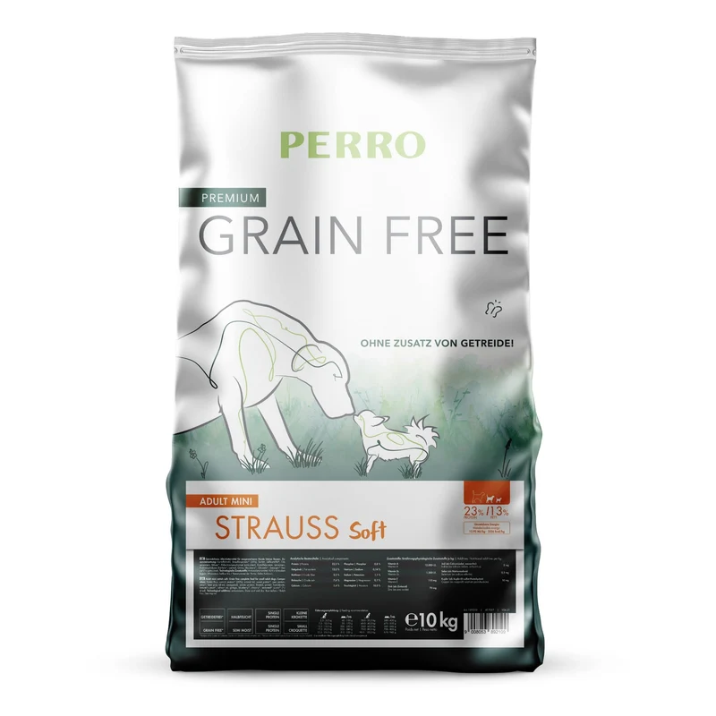 Perro Grain Free Adult Mini Strauß Soft – Getreidefreies Trockenfutter für kleine Hunde mit empfindlicher Verdauung