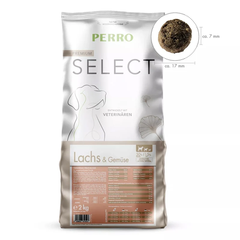 Perro Select Grainfree Lachs & Gemüse – Getreidefreies Premium Trockenfutter für ernährungssensible Hunde mit Omega-3 für glänzendes Fell