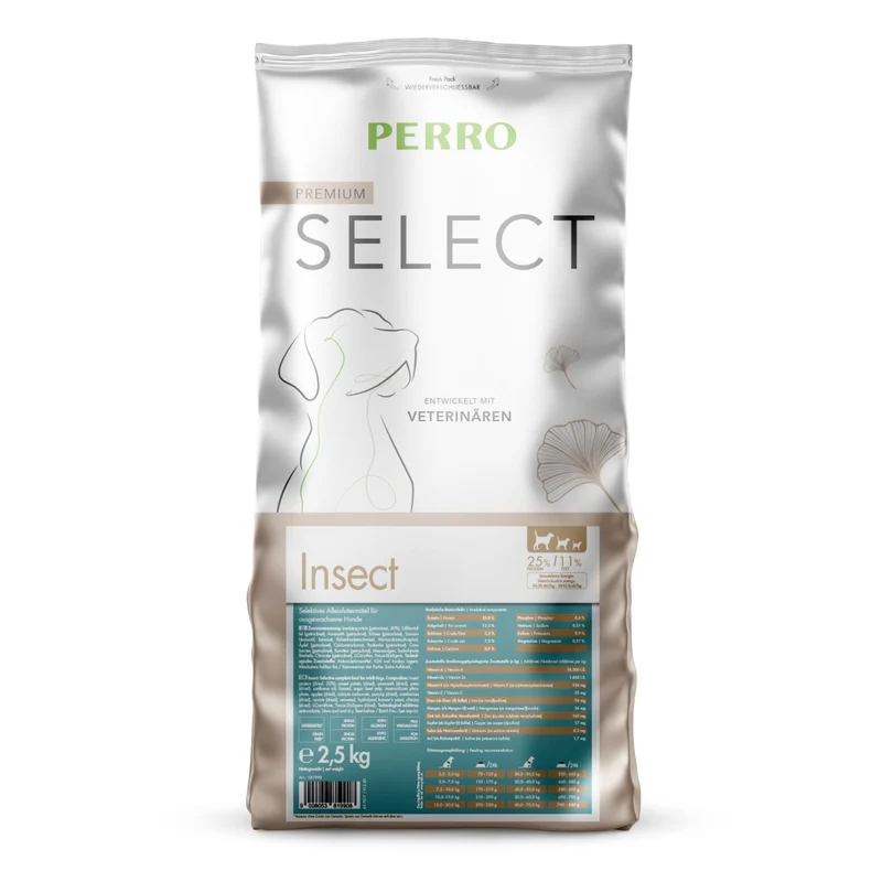 Perro Select Insect Hypoallergenes Hunde-Trockenfutter – Getreidefrei & Laktosefrei mit Insektenprotein für sensible Hunde