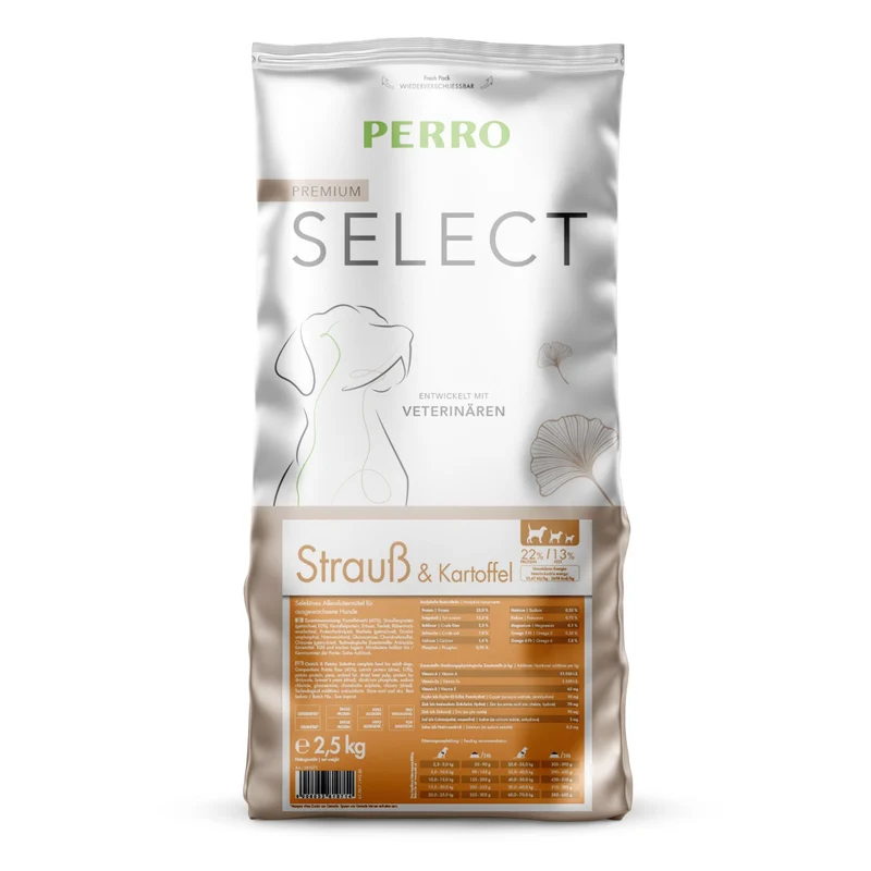 Perro Select Grainfree Strauß & Kartoffel – Getreidefreies Hunde-Trockenfutter für sensible Verdauung