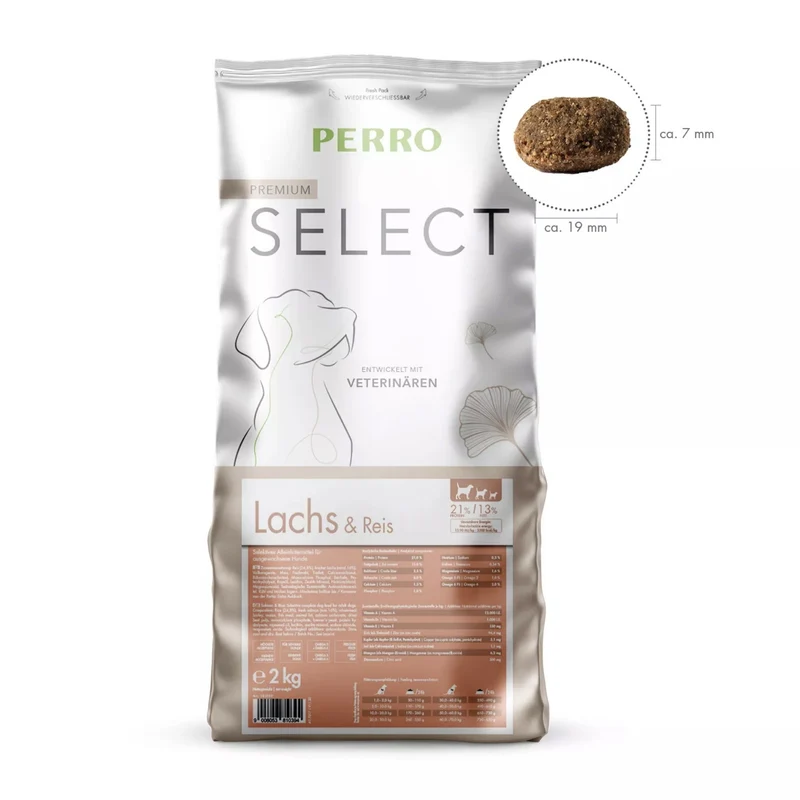 Perro Select Lachs & Reis – Premium Trockenfutter für sensible Hunde mit hypoallergener Rezeptur, leicht verdaulich für glänzendes Fell und starke Muskeln