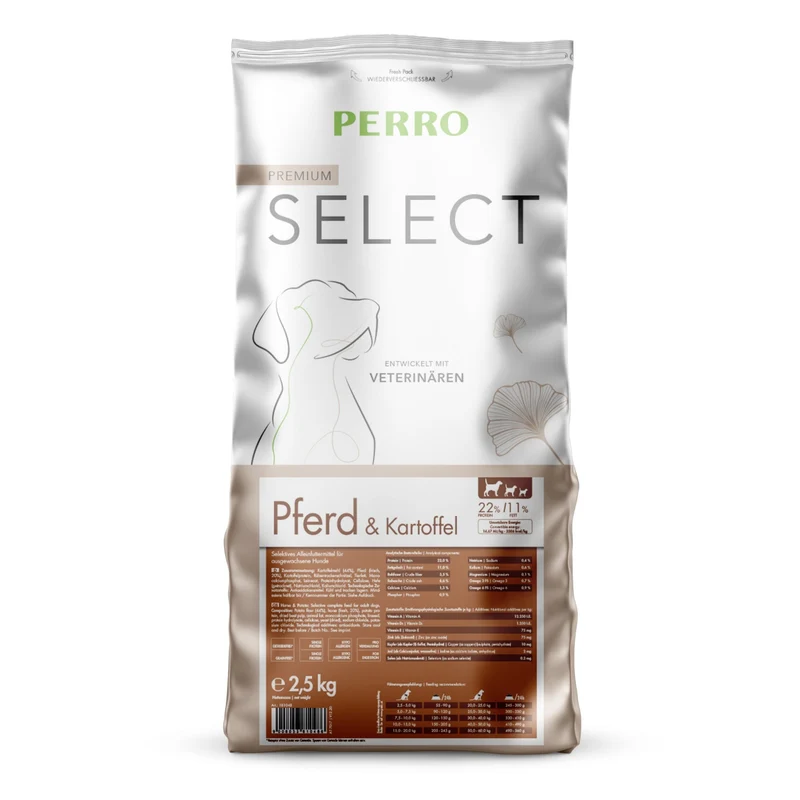Perro Select Grainfree Pferd & Kartoffel – Getreidefreies Premium-Trockenfutter für sensible Hunde mit Futtermittelunverträglichkeiten