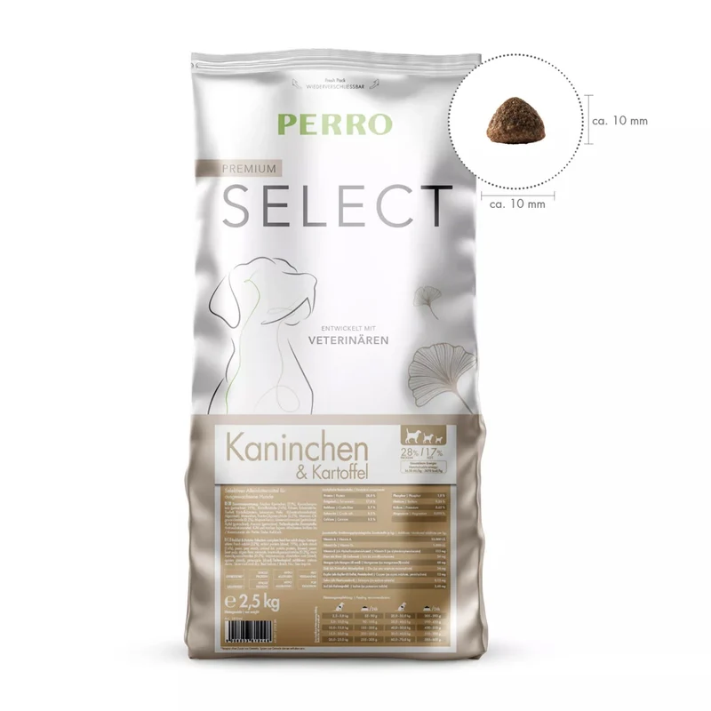Perro Select Grainfree Kaninchen & Kartoffel – Getreidefreies Premium Trockenfutter für sensible Hunde mit Nahrungsmittelunverträglichkeiten