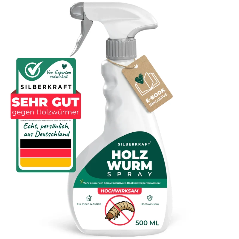 Holzwurm Spray: Holzwurmmittel gegen Holzwürmer, Holzbock & Nagekäfer für Innen & Außen inkl. E-Book