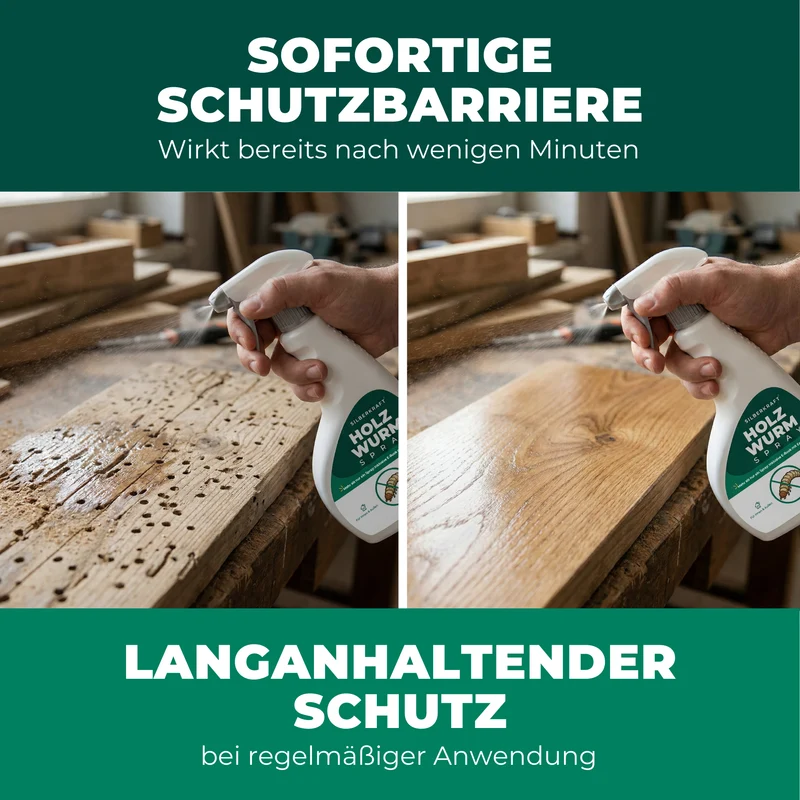 Holzwurm Spray: Holzwurmmittel gegen Holzwürmer, Holzbock & Nagekäfer für Innen & Außen inkl. E-Book