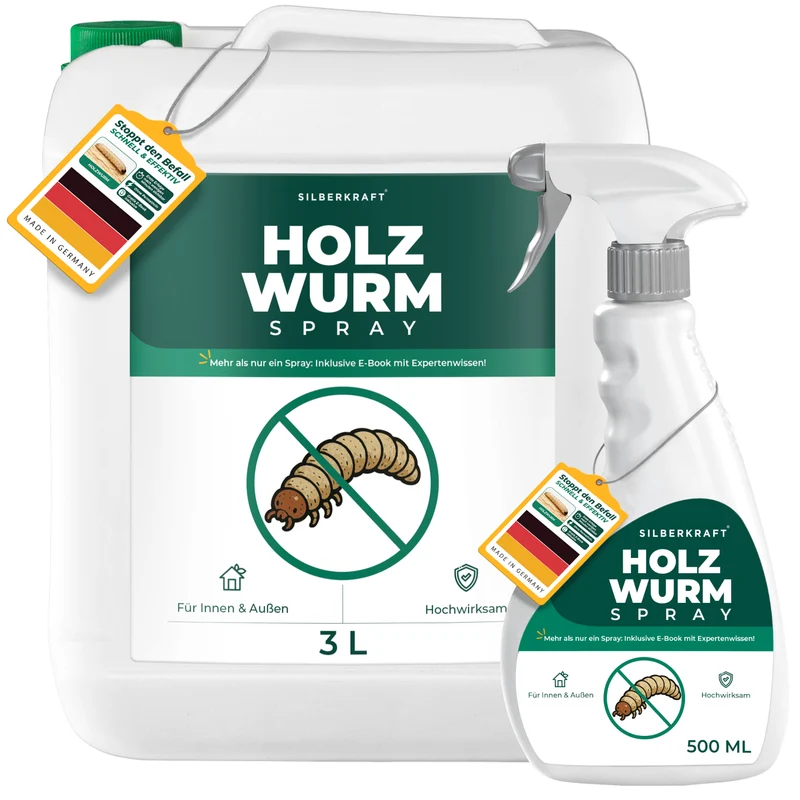 Holzwurm Spray: Holzwurmmittel gegen Holzwürmer, Holzbock & Nagekäfer für Innen & Außen inkl. E-Book