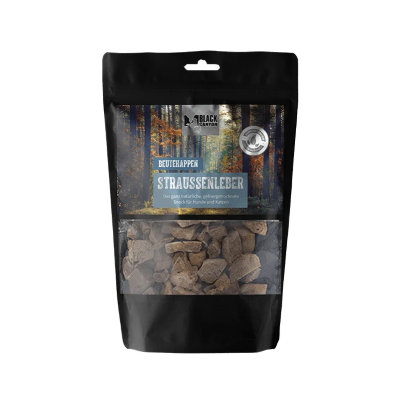 Black Canyon Beutehappen Straußenleber – Gefriergetrockneter Premium-Hundesnack, 100% Natürlich & Getreidefrei für Allergiker & Sensible Hunde