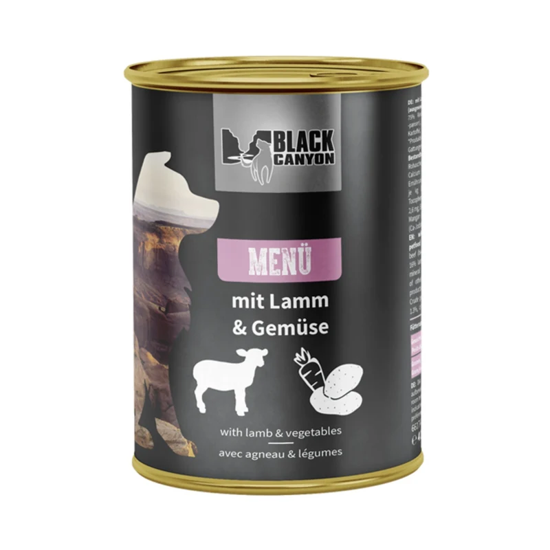 Black Canyon Menü mit Lamm & Gemüse – Getreidefreies Nassfutter für Hunde mit empfindlicher Verdauung & Allergien
