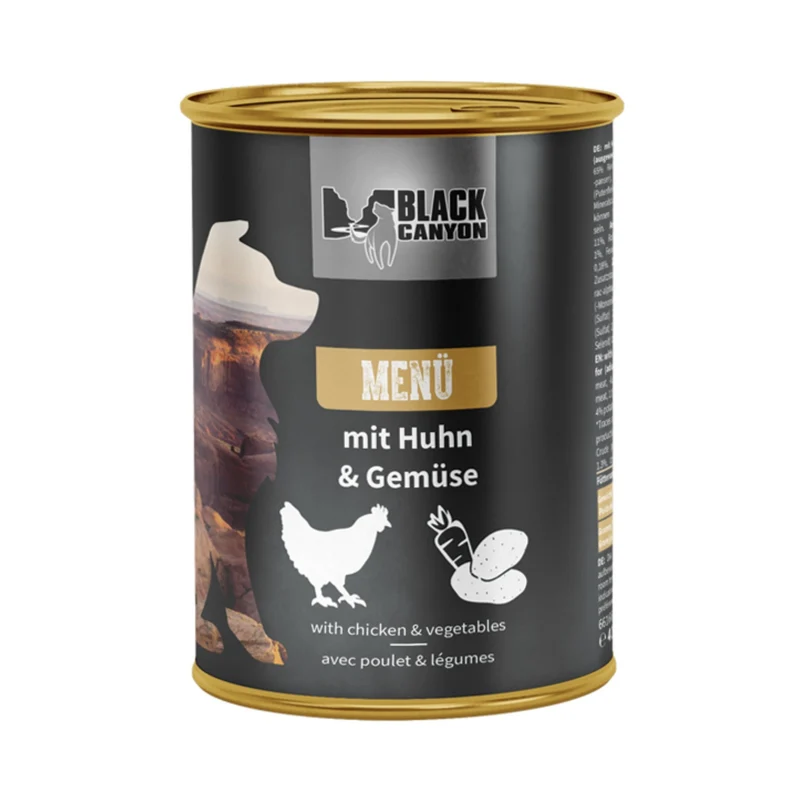 Black Canyon Menü mit Huhn & Gemüse – Artgerechtes getreidefreies Nassfutter für Hunde mit natürlichen Zutaten für gesunde Verdauung und glänzendes Fell
