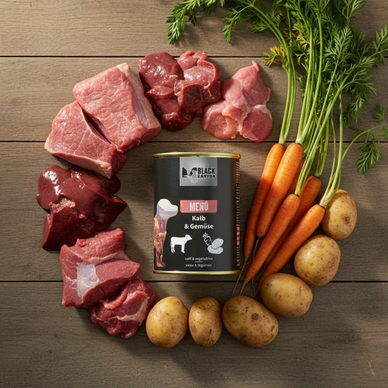 Black Canyon Premium Welpenfutter Menü mit zartem Kalb & frischem Gemüse – Getreidefreies Nassfutter für optimales Wachstum & gesunde Entwicklung