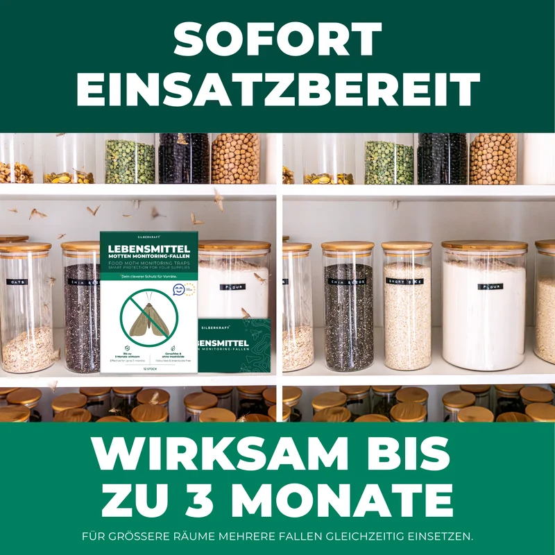 Lebensmittelmottenfallen, Pheromon-Leimfallen zur Befallsüberwachung von Lebensmittelmotten in Küche & Vorratsräumen inkl. E-Book
