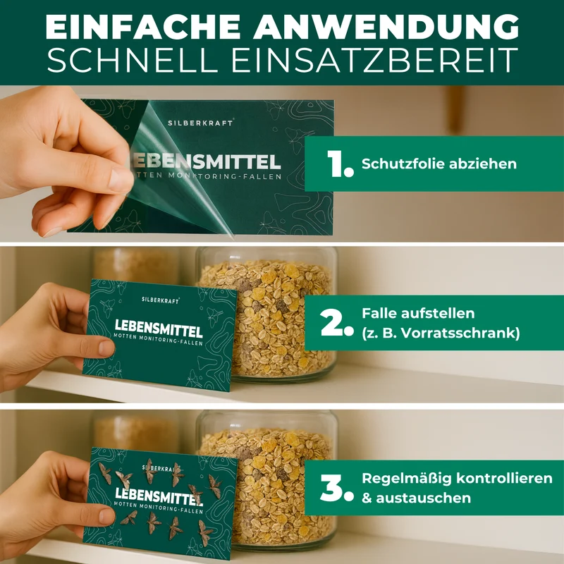 Lebensmittelmottenfallen, Pheromon-Leimfallen zur Befallsüberwachung von Lebensmittelmotten in Küche & Vorratsräumen inkl. E-Book