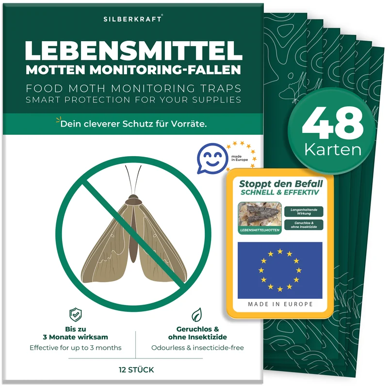 Lebensmittelmottenfallen, Pheromon-Leimfallen zur Befallsüberwachung von Lebensmittelmotten in Küche & Vorratsräumen inkl. E-Book