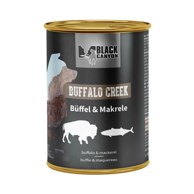 Black Canyon Buffalo Creek Premium Nassfutter - Hochwertiges Büffel & Makrele Hundefutter, getreidefrei, glutenfrei & natürlich, schonend gegart in Deutschland