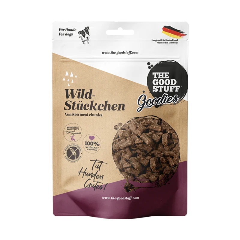 The Goodstuff Wild-Stückchen – Getreidefreier Premium Hundesnack aus Wildfleisch, Buchenholz-Geräuchert, Ideal für Training & Belohnung