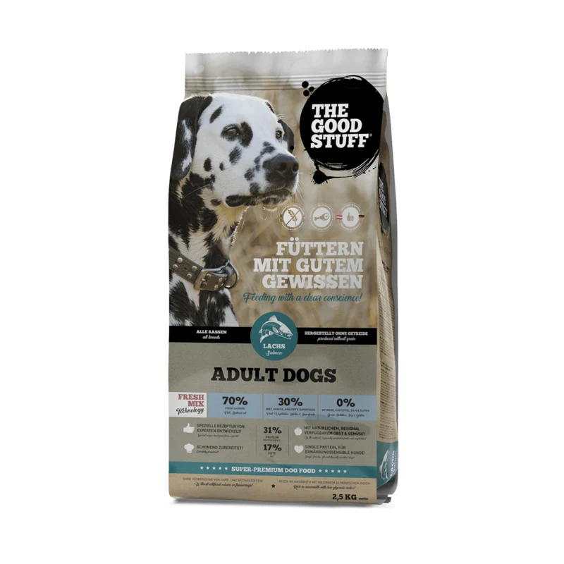 The Goodstuff Adult Dogs Lachs Trockenfutter – Getreidefreie Premium-Vollnahrung mit Omega-3 für glänzendes Fell, starke Abwehrkräfte und natürliche Vitalität