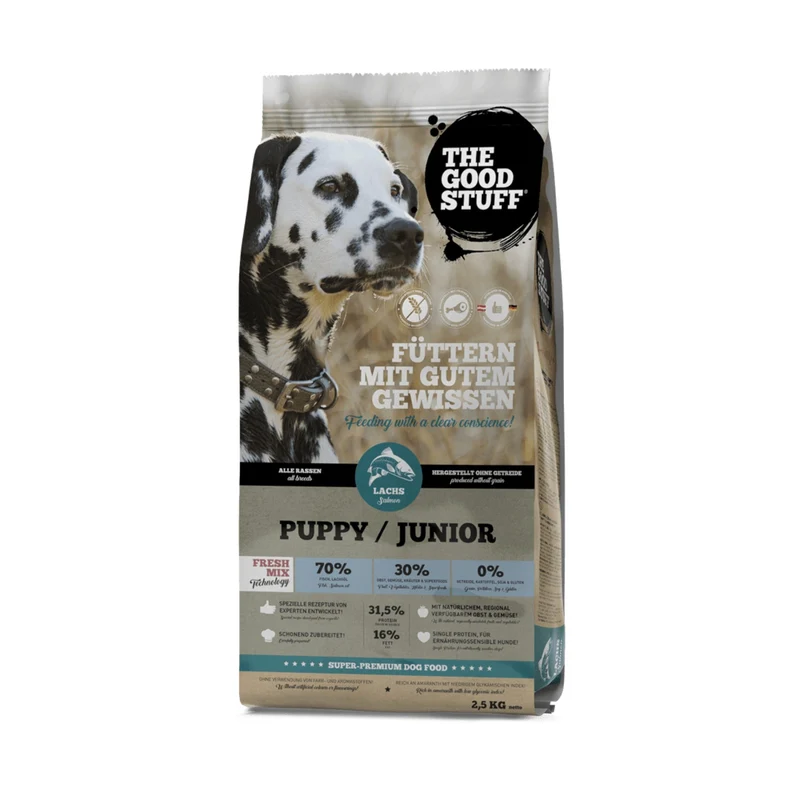The Goodstuff Puppy/Junior Trockenfutter mit Lachs – Getreidefreie Welpennahrung für gesundes Wachstum, starke Knochen und optimale Verdauung
