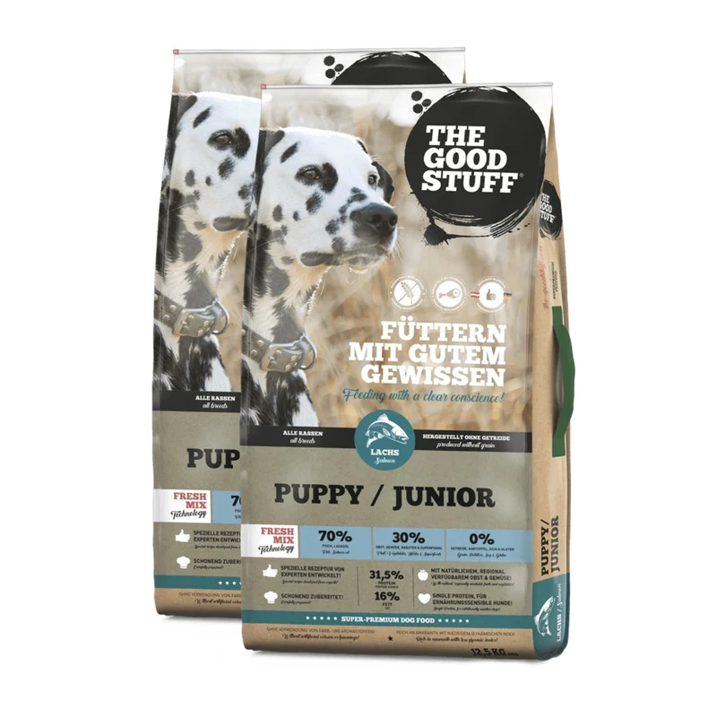 The Goodstuff Puppy/Junior Trockenfutter mit Lachs – Getreidefreie Welpennahrung für gesundes Wachstum, starke Knochen und optimale Verdauung