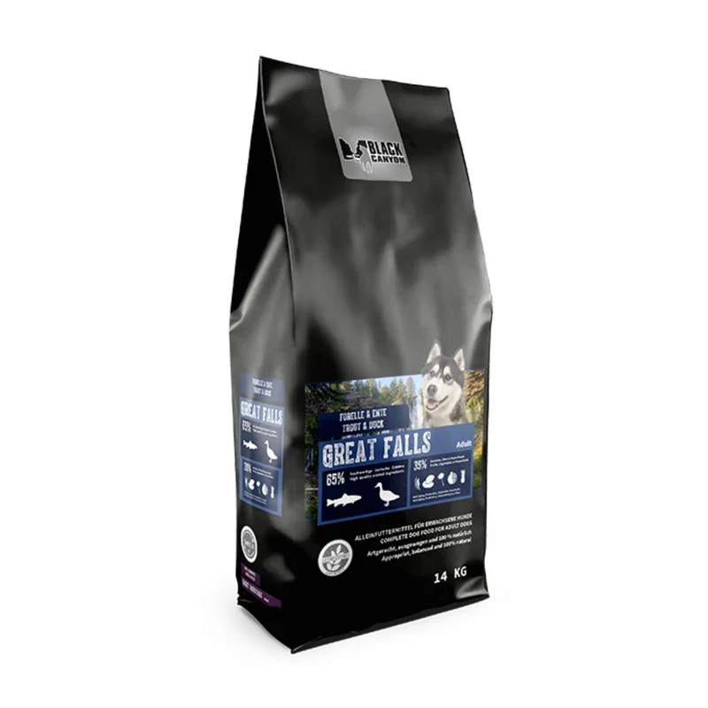 Black Canyon Great Falls Premium Trockenfutter mit frischer Forelle & zarter Ente – Getreidefreie Naturrezeptur für glänzendes Fell, gesunde Verdauung & volle Vitalität | Ideal für ernährungssensible & aktive Hunde