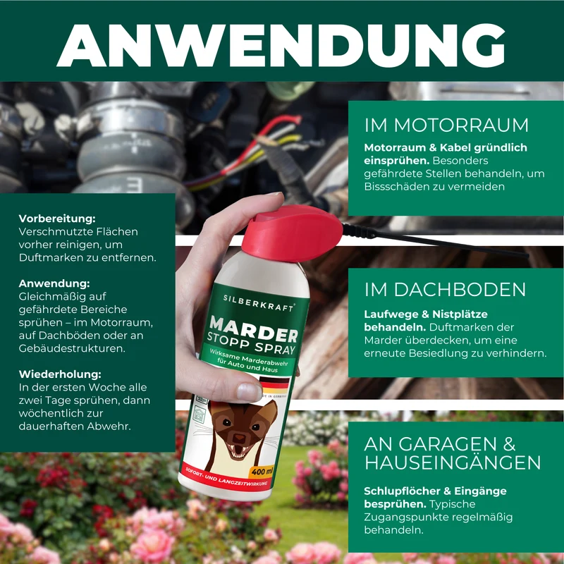 Marder-Stopp Spray: Hochwirksamer Marderschutz für dein Auto und Zuhause