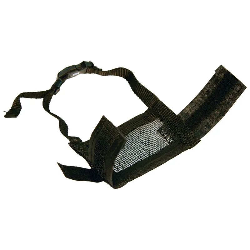 Museruola in nylon nero con chiusura a strappo e rete regolabile
