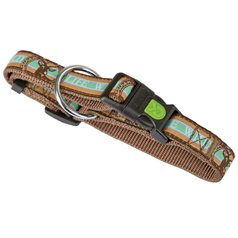 Collare Wild Life in nylon marrone per cane – Chiusura a clip
