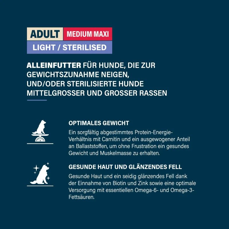 Pro-Nutrition Flatazor Prestige Adult Medium-Maxi Light & Sterilised – Kalorienreduziertes Premium-Trockenfutter für übergewichtige und kastrierte Hunde zur Gewichtskontrolle