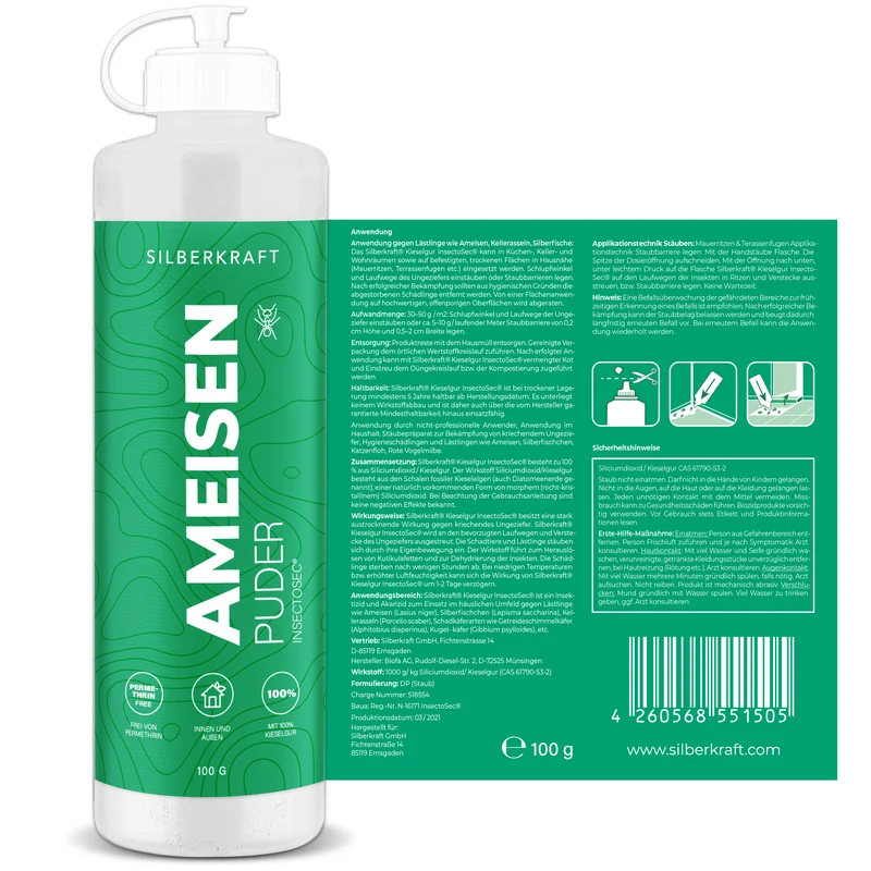 Ameisen-frei Pulver – Ameisenmittel für Innen & Außen – 100% Kieselgur – Alternative zu Ameisenköder und Ameisenspray