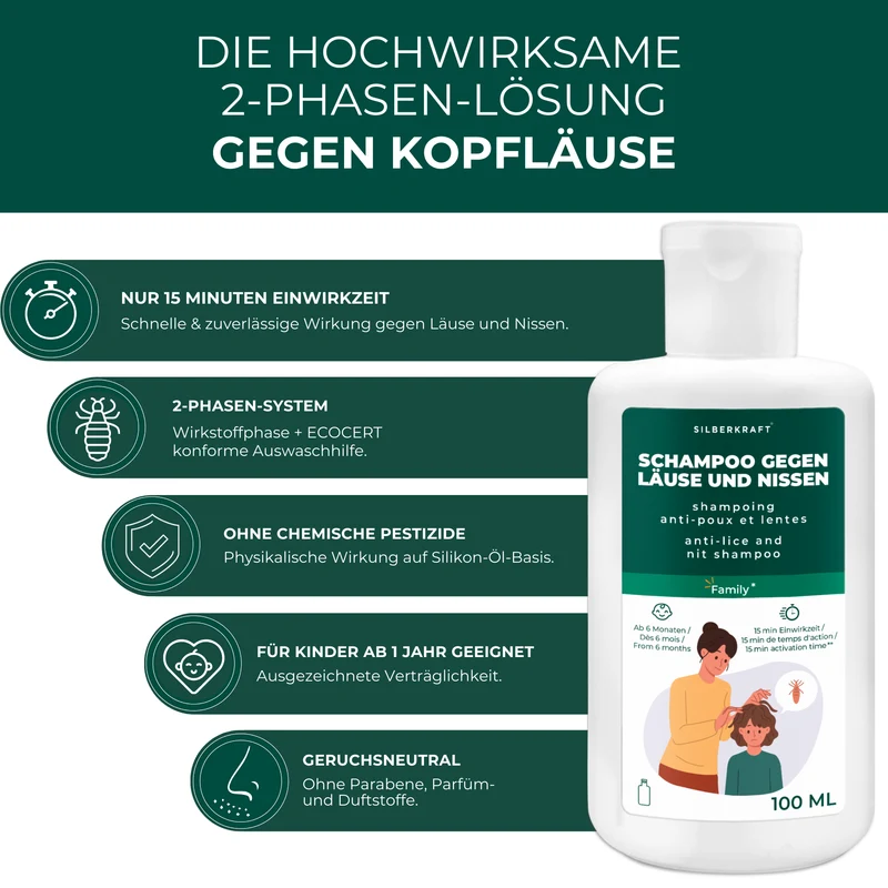 Kopfläuse-Shampoo - Läuseshampoo für Kinder & Erwachsene inkl. Nissenkamm Läuse Shampoo
