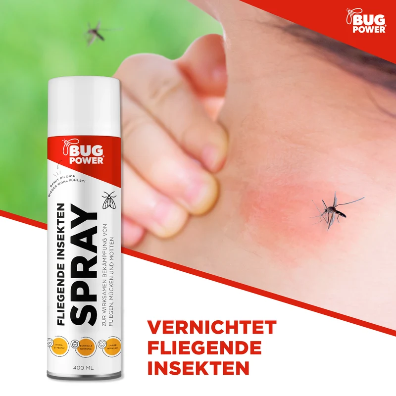 BugPower Spray gegen fliegende Insekten 400 ml - breites Wirkungsspektrum - schnelle Wirkung & mit Knock-Down-Effekt
