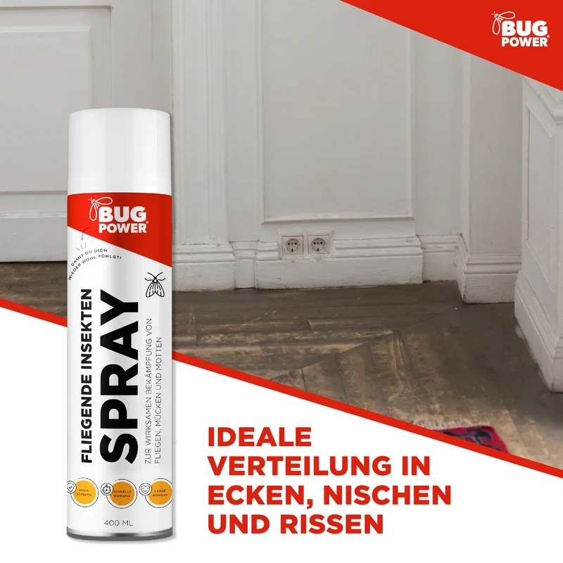 BugPower Spray gegen fliegende Insekten 400 ml - breites Wirkungsspektrum - schnelle Wirkung & mit Knock-Down-Effekt