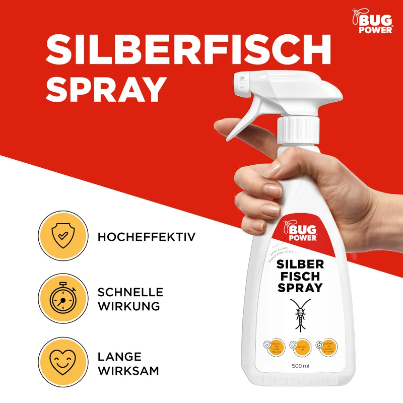 BugPower Silberfisch Spray gegen Papierfische & Silberfische - mit Knock-down-Effekt