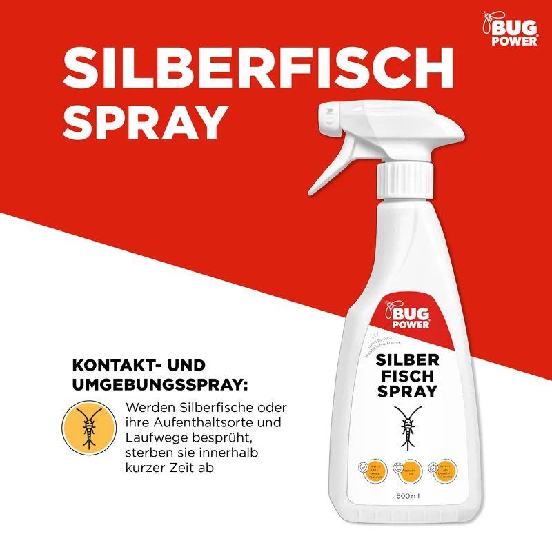 BugPower Silberfisch Spray gegen Papierfische & Silberfische - mit Knock-down-Effekt