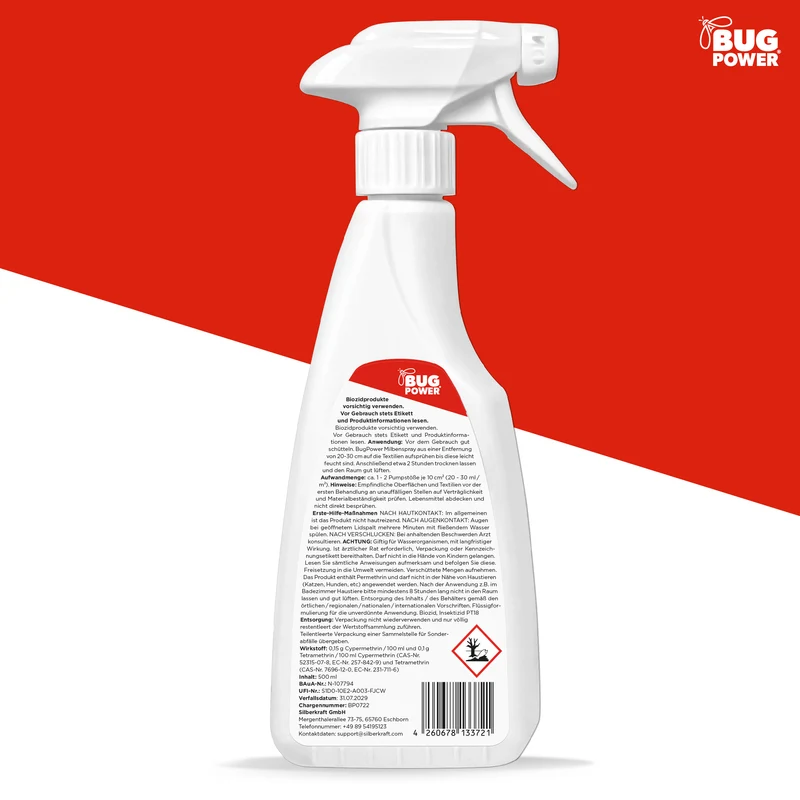 BugPower Milben Spray für Textilien 500 ml- hinterlässt keine Flecken