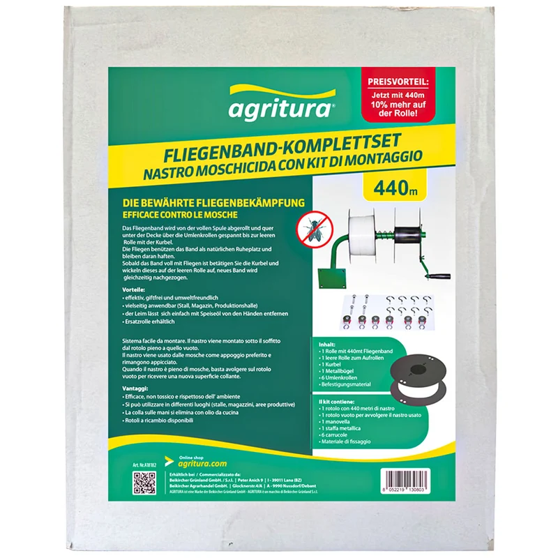 Nastro moschicida con kit di montaggio | rotolo e supporto | set completo | 440m
